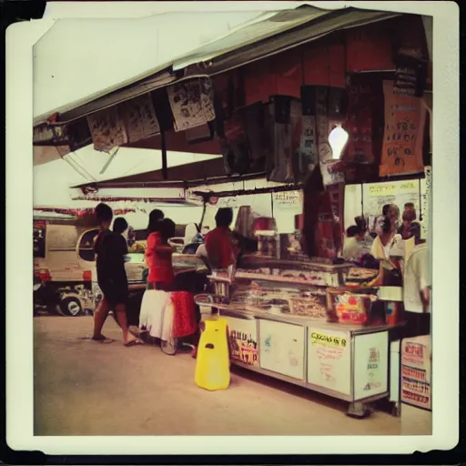 Prompt: polaroid photo of a hawker stall in singapore