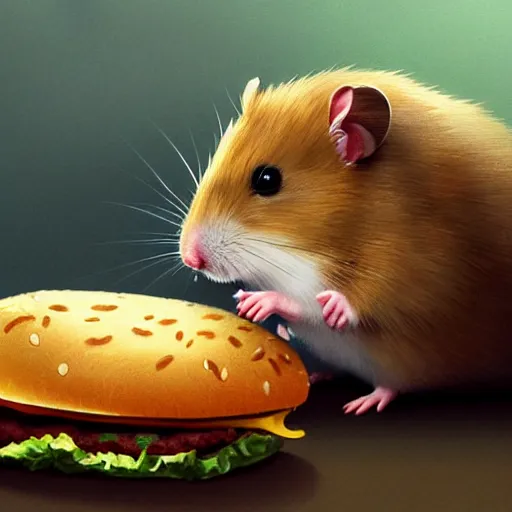 Prompt: a hamster eating a hamburger,digital art,ultra realistic,ultra detailed,art by greg rutkowski,detailed face,4k