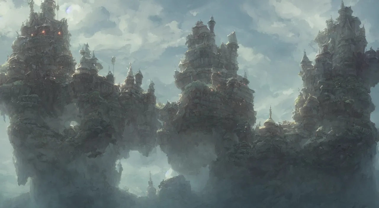 Image similar to the floating castle, by studio ghibli and greg rutkowski,