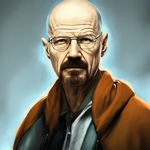 Image similar to Portrait of Walter White, The Alchemist of the Blue Flame, realism, artstation, trending on cgsociety