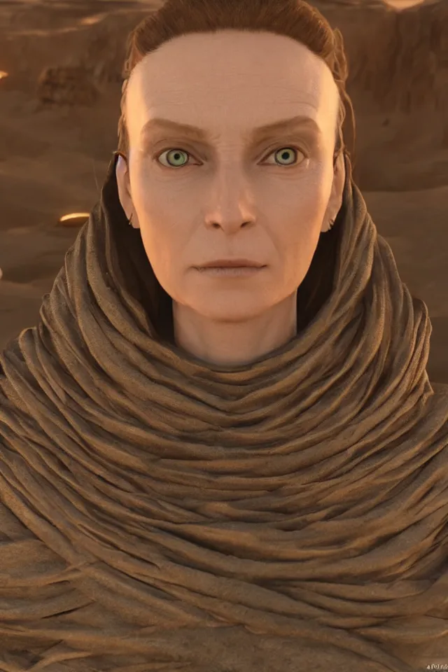 Image similar to a portrait addison rae as a bene gesserit of dune, highly detailed, hyperrealistic, 8 k, unreal engine