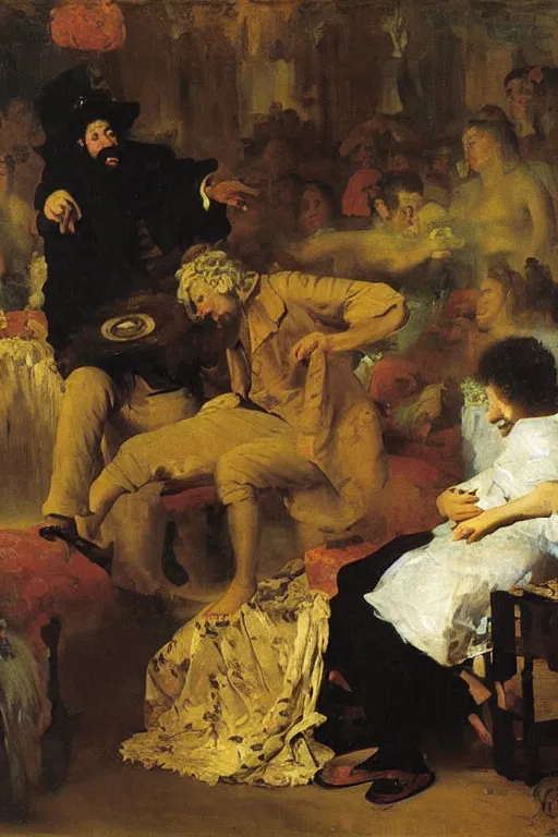 Image similar to Moodymann at a record store, oil on canvas, by Ilya Repin, Jean-Honore Fragonard, Francisco Goya