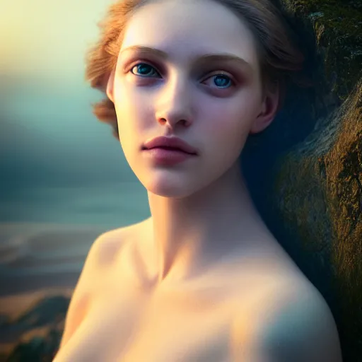 Image similar to photographic portrait of a stunningly beautiful english female maiden in soft dreamy light at sunset, contemporary fashion shoot, by edward robert hughes, annie leibovitz and steve mccurry, david lazar, jimmy nelsson, extremely detailed, breathtaking, hyperrealistic, perfect face, octane render