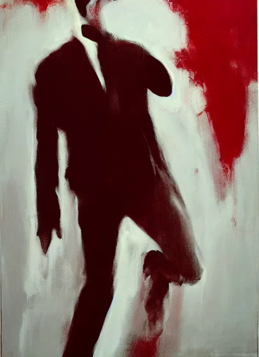 Image similar to dale cooper doppelganger, screaming, WHITE EYES!!! red curtains, painting by phil hale, 'action lines'!!!, graphic style, visible brushstrokes, motion blur, blurry