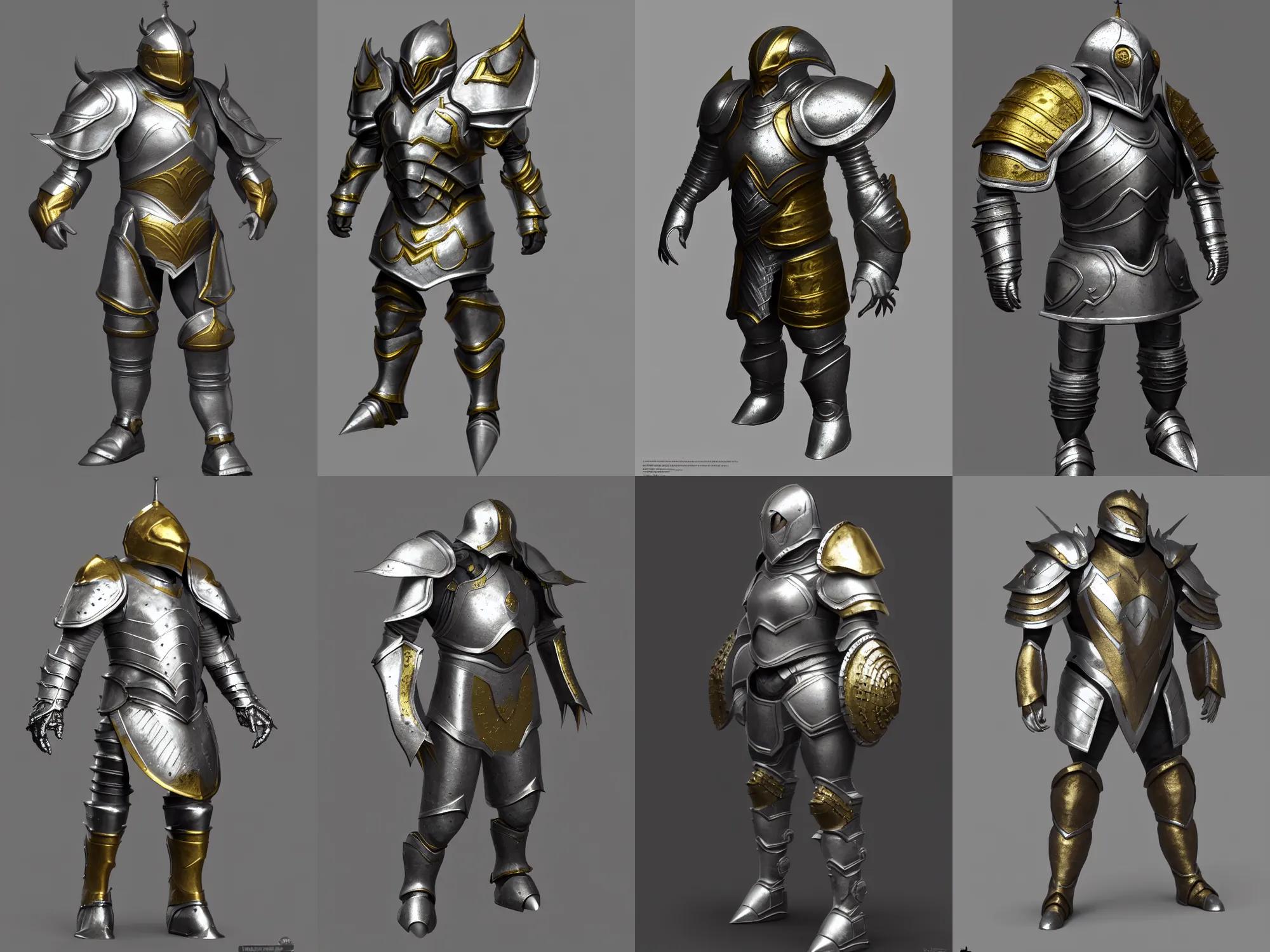 Heroic knight damaged golden plate armor rendered in