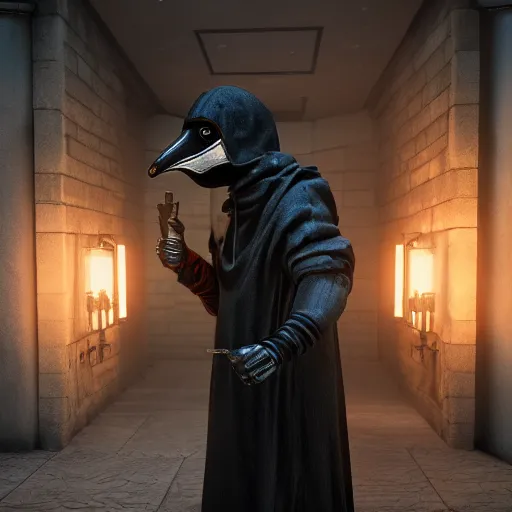 Prompt: cybernetic plague doctor 8 k hyperrealism unreal engine