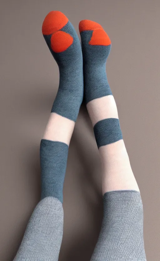 Prompt: live socks with big cute eyes, cute smile and small thin legs and arms, realistic, photo, 8K, photorealistic detailed