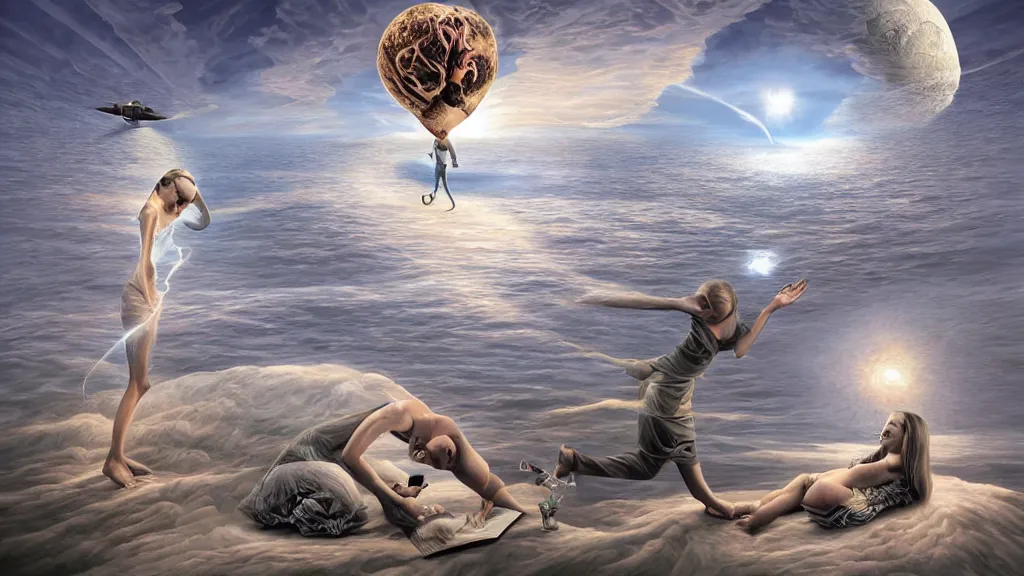 Image similar to birth of a psion surrealist art in the styles of igor morski, jim warren, and rob gonsalves, intricate, hyperrealistic, volumetric lighting