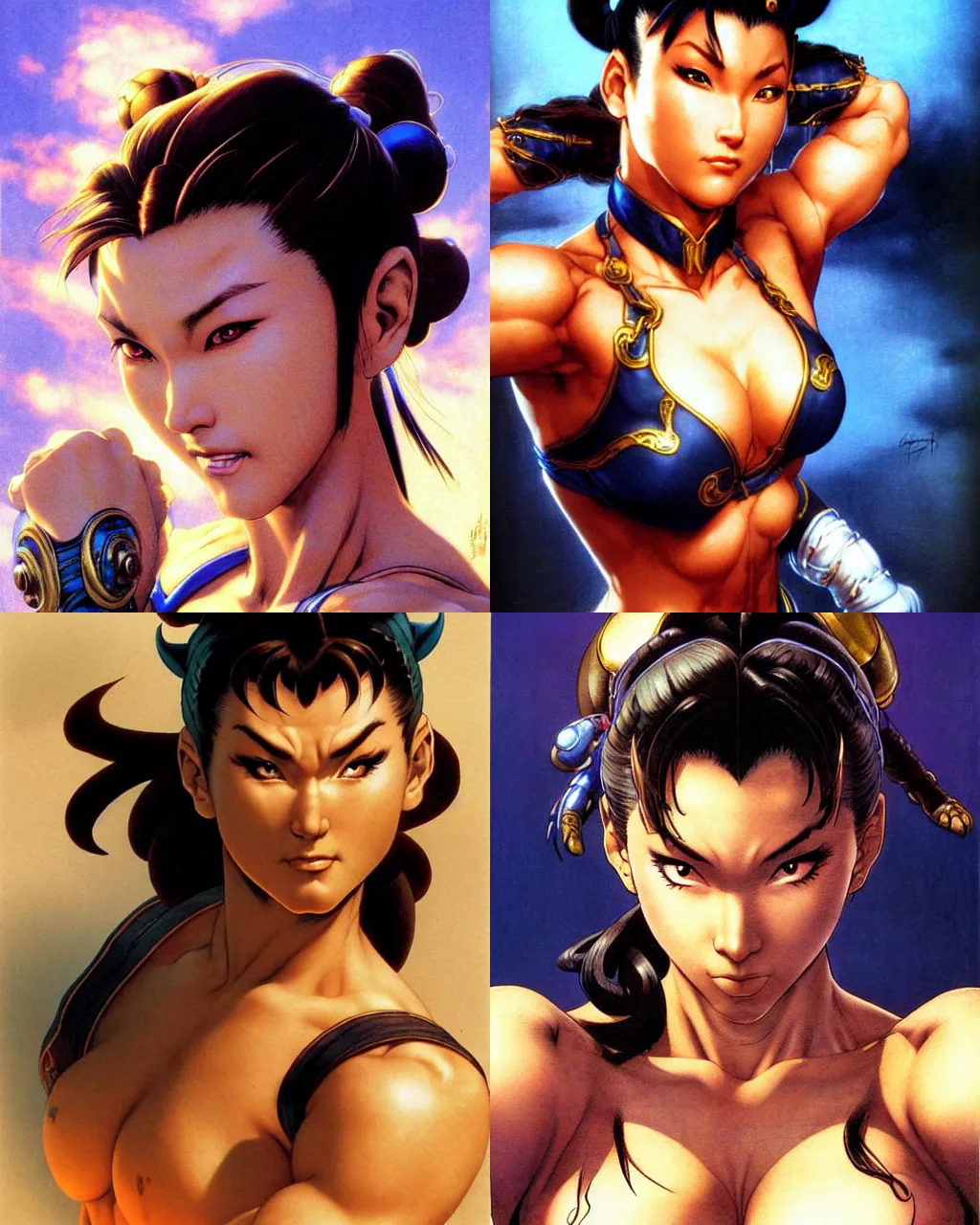 Prompt: portrait, chun - li from street fighter, by greg staples, frank frazetta, dorian cleavenger, sharp focus, intricate, summer day, sunlight, soft lighting, detailed