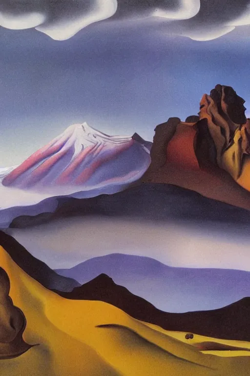 Image similar to mountainscape in the style of salvador dali