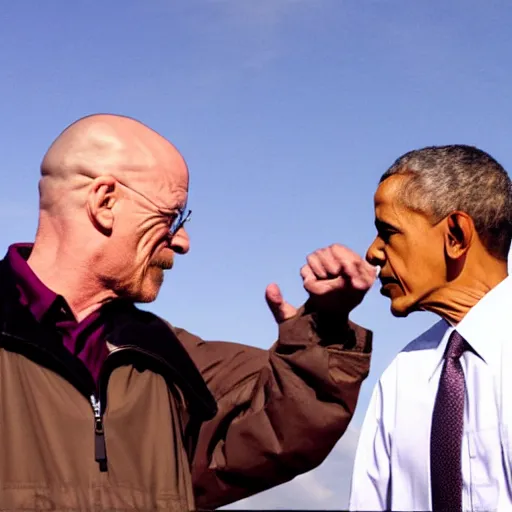 Prompt: Walter White fighting Barack Obama