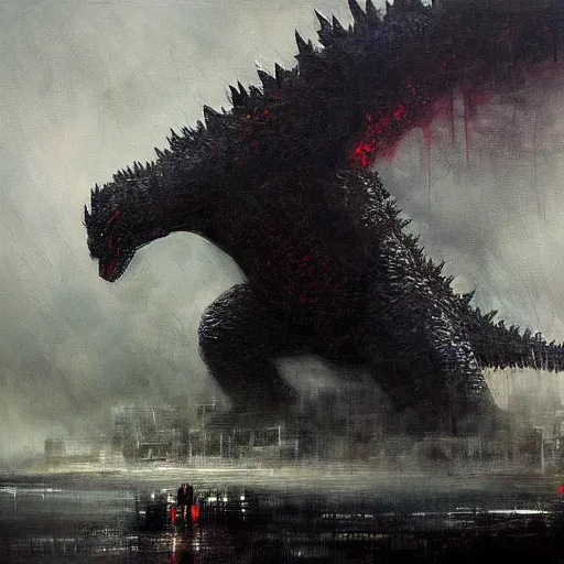 Prompt: godzilla painting by jeremy mann, highly detailed