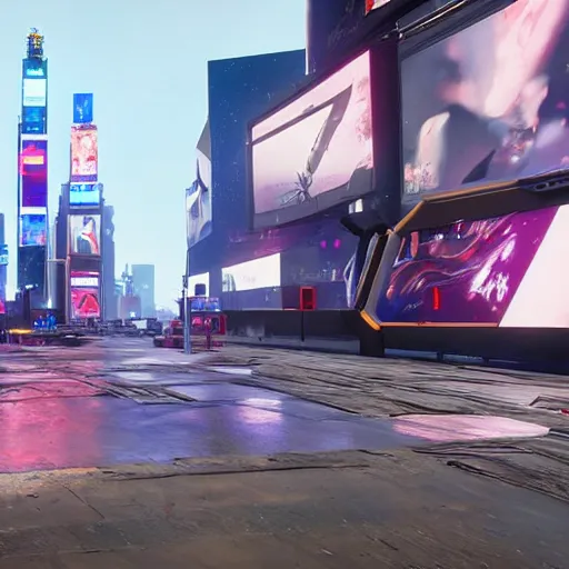 Image similar to still image of times square in the tower of destiny 2, destiny 2, unreal engine 5, screenshot