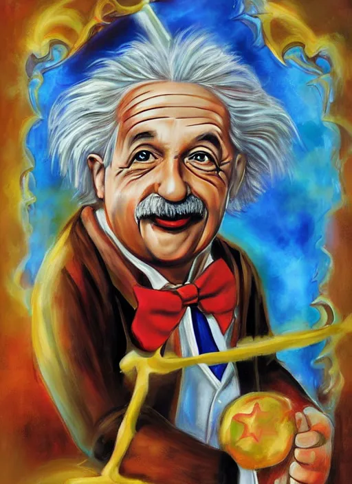 Image similar to portrait of albert einstein dressed as a disney genie, by julie bell