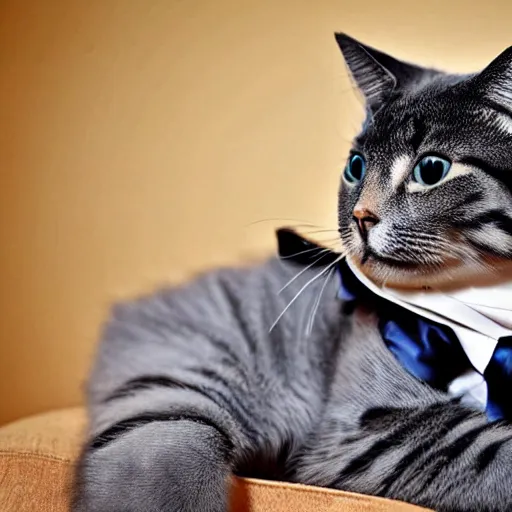 Image similar to a cat wearing a luxurious 3 piece suit