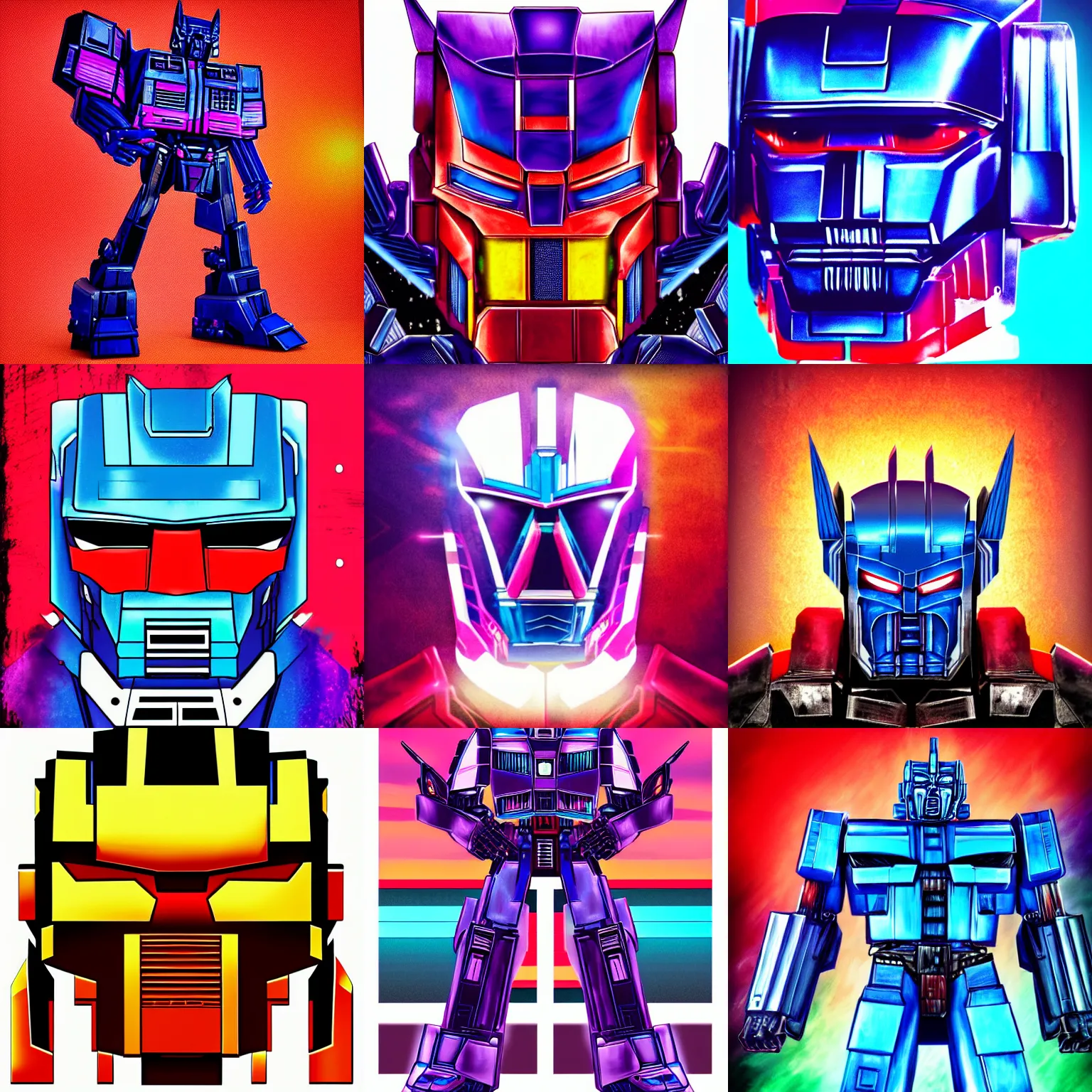 Prompt: optimus prime headshot synthwave style