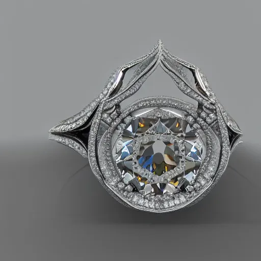 Image similar to photo of engagement ring with two diamonds outside and one in the middle, realistic, hyper detailed, concept art, victorian, multiple angles