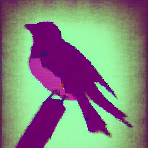 Prompt: a beautiful bird digitally glitched and pixelated, purple background, concept art