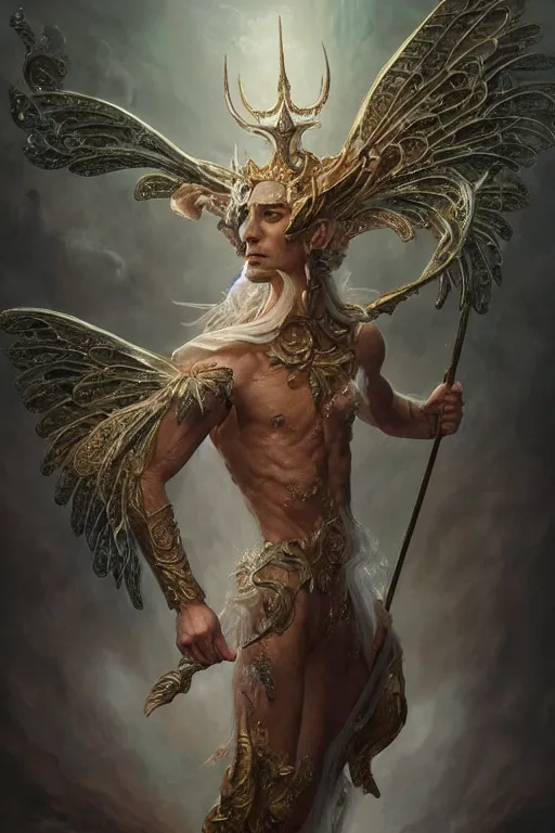 Image similar to full body portrait shot of adrien brody as king oberon, fairy wings, lord of beasts, highly detailed, digital painting, artstation, concept art, soft focus, depth of field, artgerm, tomasz alen kopera, peter mohrbacher, donato giancola, wlop, boris vallejo