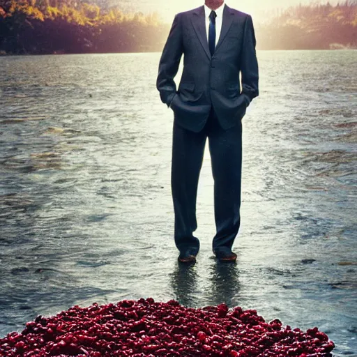 Image similar to tiny bryan cranston's body is a bowl of cranberries, head submerged in cranberries, natural light, sharp, detailed face, magazine, press, photo, steve mccurry, david lazar, canon, nikon, focus