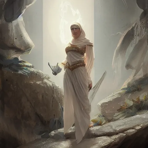 Image similar to zeus wearing an islamic women clothes by greg rutkowski