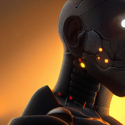 Prompt: Profile of a black cyborg male, cyberpunk biomodifications, HD 8K wallpaper, dark background unity engine