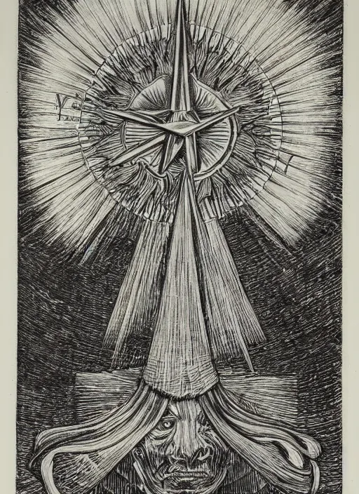 Prompt: occult art etching, very detailed, of the spirit of the sun. alchemical art, esoteric art