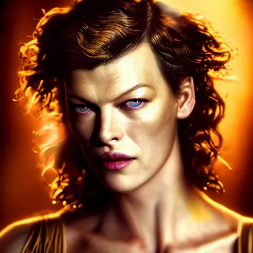 Image similar to milla jovovich as majestic gracious regal goddess persephone portrait, ancient greece, elysium, atmospheric lighting, painted, intricate, volumetric lighting, beautiful, rich deep colours masterpiece, golden hour, sharp focus, ultra detailed, by leesha hannigan, ross tran, thierry doizon, kai carpenter, ignacio fernandez rios