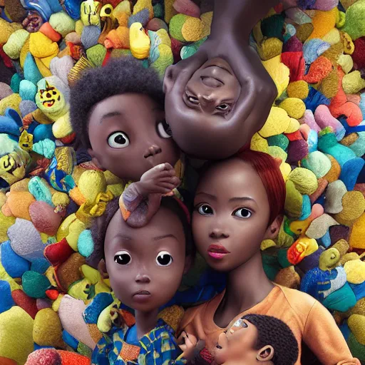 Image similar to stunning, coherent, impressive, still of black family in a dream world, follow shot, 3d, in the style of pixar, comic book style, 3d, highly detailed, sharp focus, bokeh, depth of field, 16k resolution, octane renderer, coherent, cinematic lighting, photorealistic, by Zhang Jingna