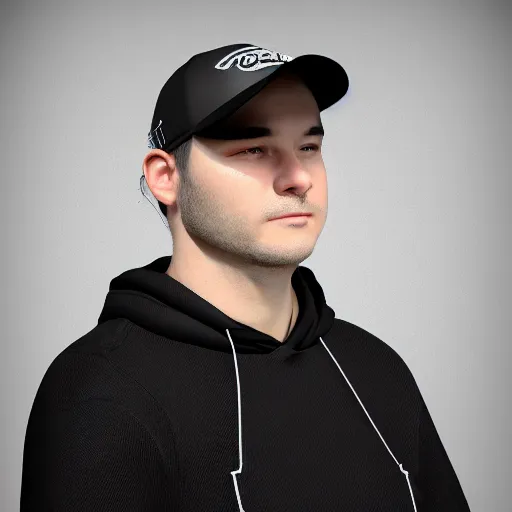 Image similar to portrait of a wolf in a black cap with a visor and a black sweatshirt, a necklace of white pearls around his neck, ultra detailed,photorealistic, 8k, HD, blender, high quality,