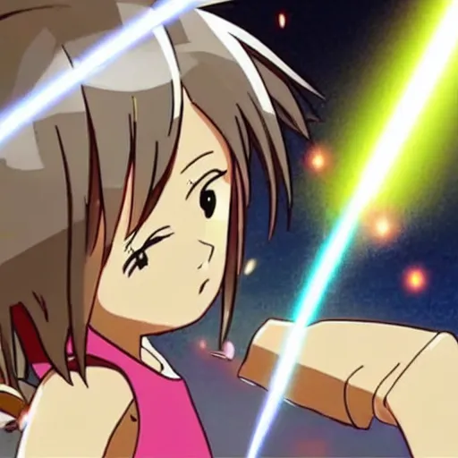 Image similar to a child launching a powerful beam attack, anime