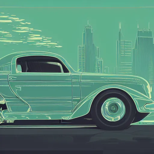 Prompt: people looking at a car, intricate, elegant, highly detailed, vector illustration, artstation, concept art, smooth, sharp focus, illustration, art by wlop, tom whalen, sea green color theme