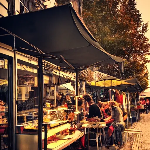 Prompt: malmo sweden kabob stand, golden hour award winning photography, artstation