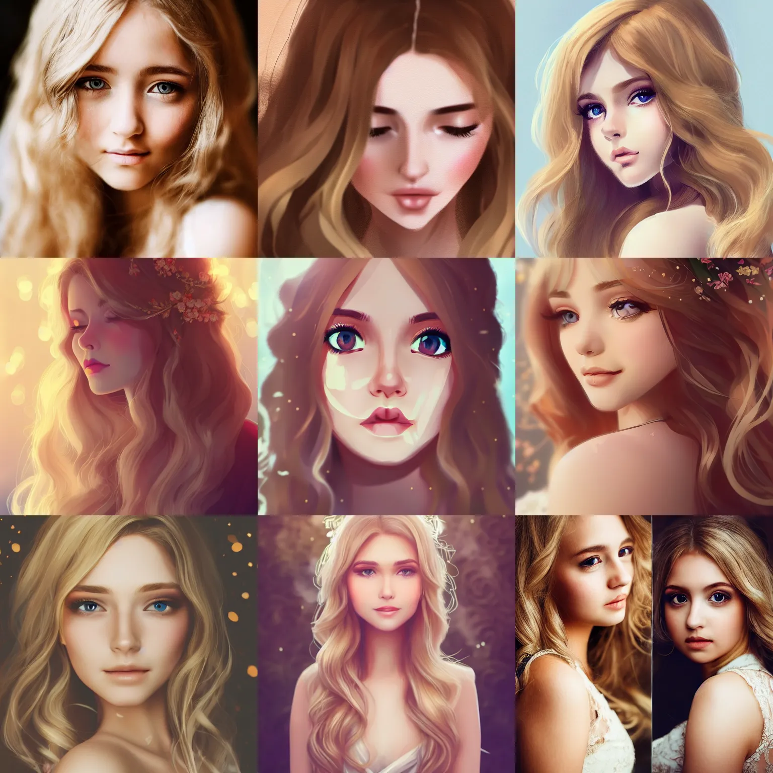 Image similar to a beauty with blonde wavy long hair and babyface attending weddings become the focus of the audience, brown eyes, bokeh, artstation, overhead view, soft shadow