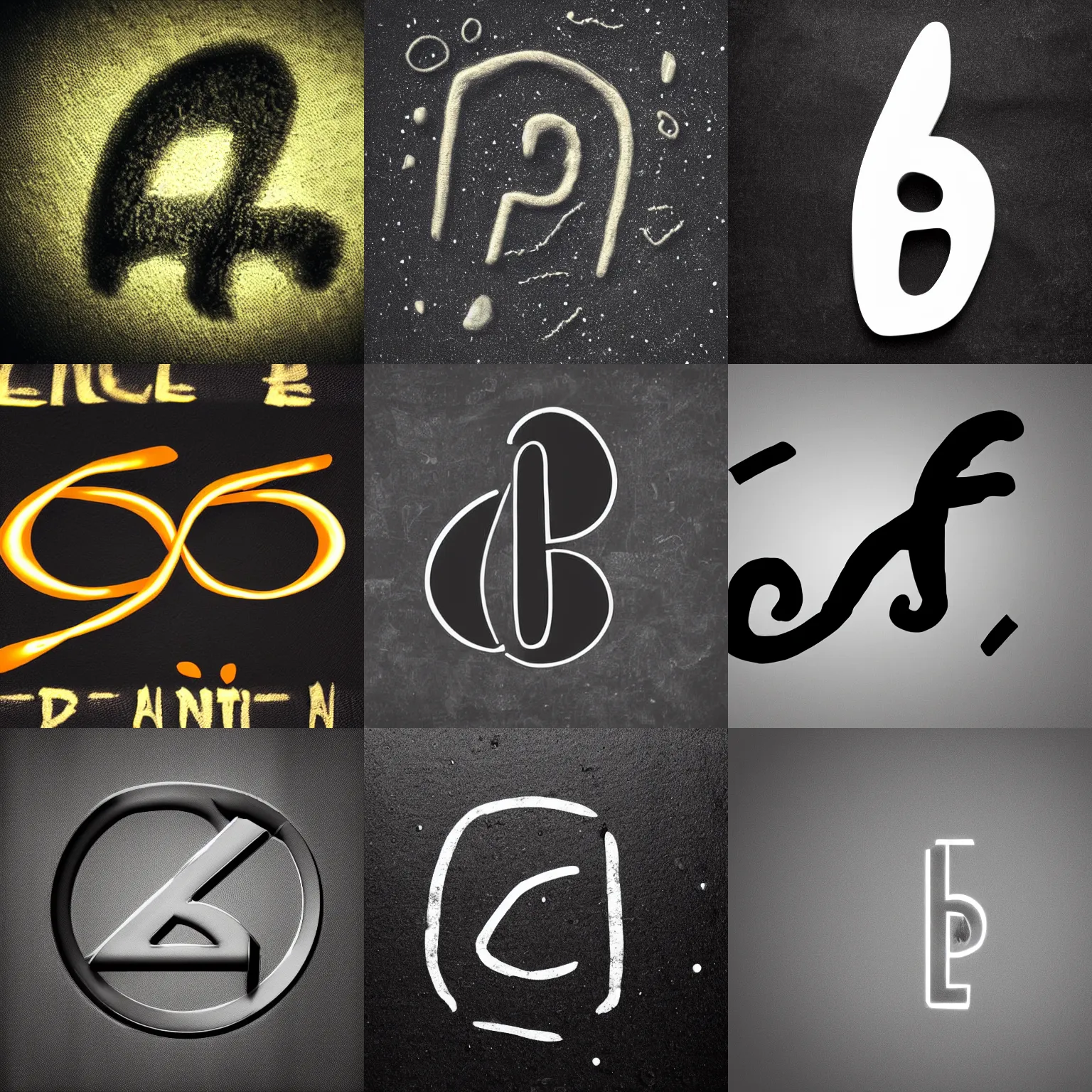 Prompt: the letter p in an alien language, black background