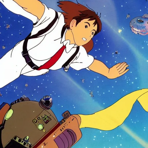 Prompt: couch flying through outer space studio ghibli