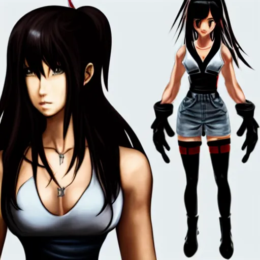 Prompt: concept art of tifa lockhart with extremely long hair
