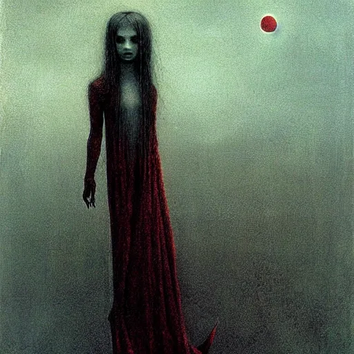 Prompt: A cute vampire girl by Beksinski