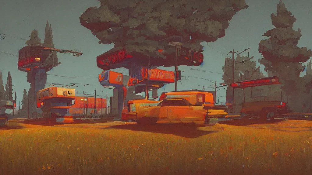 Image similar to a painting in the style of simon stalenhag.