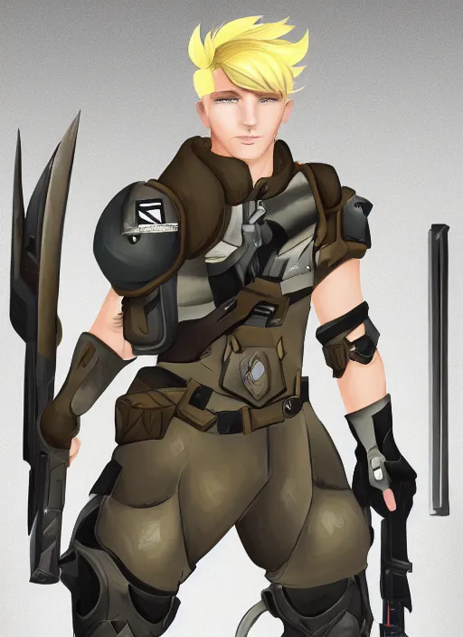 Image similar to concept art of a male blond angel military commander overwatch character