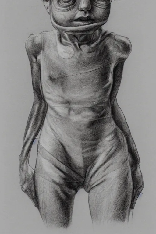 Image similar to highly detailed drawing of 2 dolls body and head mixed up by Hans Bellmer