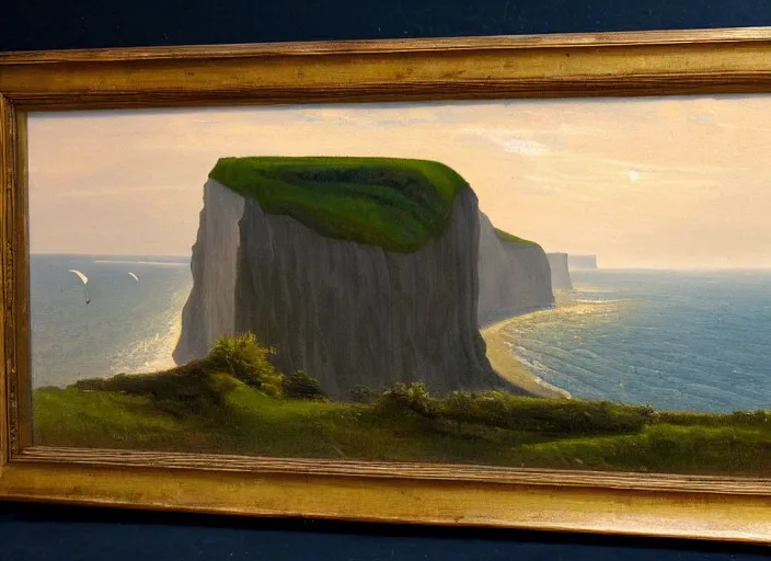 Image similar to cliffs of dover, uk in the style of hudson river school of art, oil on canvas