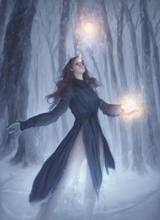 Image similar to a mage casting a frost spell by charlie bowater and john howe