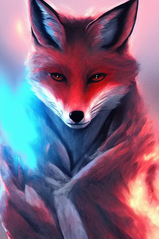 Image similar to a fox fursona, trending on artstation, by kawacy, furry art, digital art, cyberpunk, high quality, backlighting