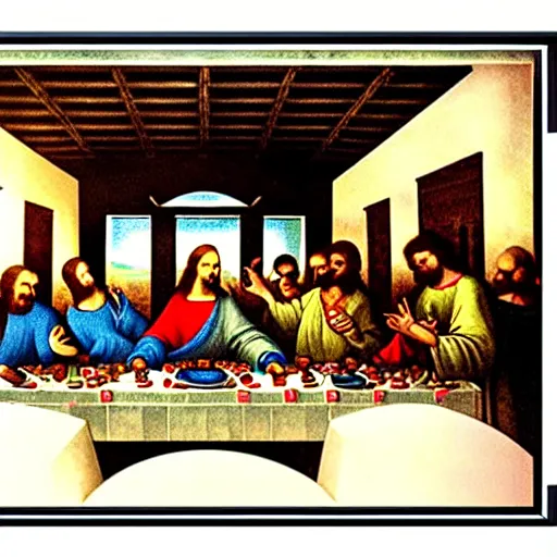 Image similar to an art-deco style poster of The Last Supper by Da Vinci