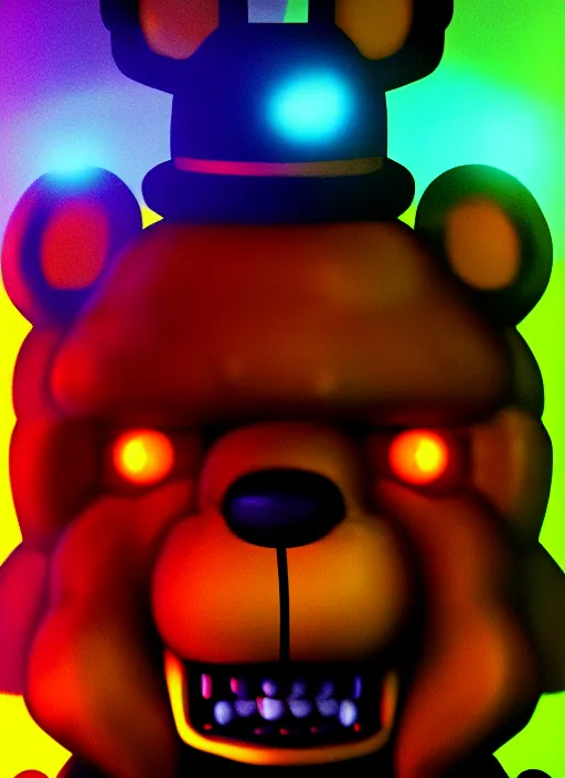 Image similar to portrait of freddy fazbear, glowing lights, highly detailed, digital painting, artstation, concept art, sharp focus, illustration