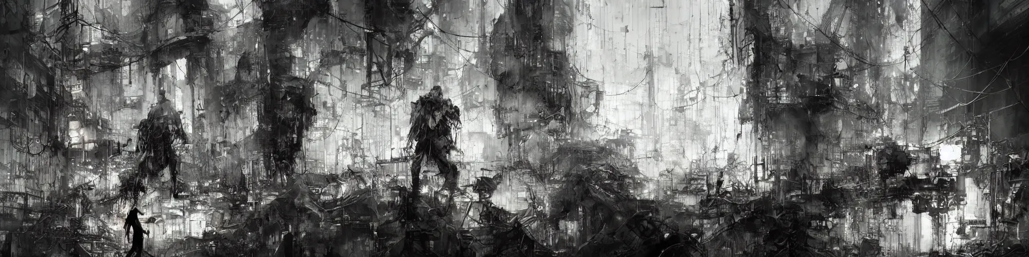 Image similar to lost and alone in an industrial wasteland screaming cyberpunk, wires, machines by emil melmoth zdzislaw belsinki craig mullins yoji shinkawa realistic render ominous detailed photo atmospheric by jeremy mann francis bacon and agnes cecile ink drips paint smears digital glitches glitchart