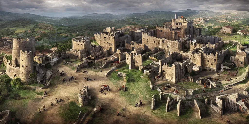 Image similar to Medieval battle in Castell de Requesens, telltale style, realistic 4k octane beautifully detailed render, 4k post-processing, highly detailed, intricate complexity, epic composition, magical atmosphere, cinematic lighting, masterpiece, ultra hd