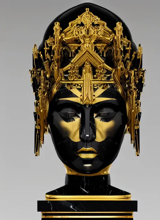 Image similar to stylized onyx black gold lines dark severe lighting ornate statue full body made of marble of judas, perfect symmetrical body, perfect symmetrical face, hyper realistic, hyper detailed, by johannen voss, by michelangelo, octane render, blender, 8 k, displayed in pitch black studio room