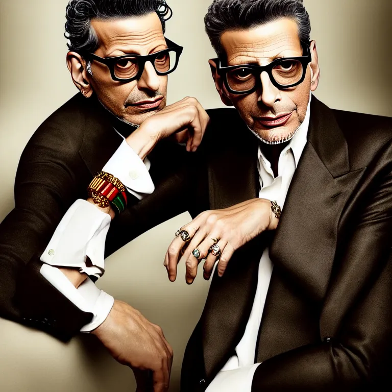 Image similar to a very beautiful gucci portrait of jeff goldblum, highly detailed, intricate, photography, fashion